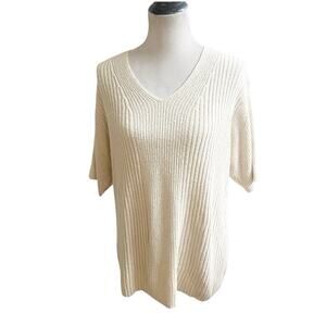 Orvis Women’s Vintage Silk Blend Short Sleeve Ribbed Sweater V-Neck Size XL